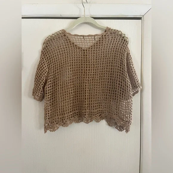 SOLD 💔90s Y2K crochet open weave crop grunge festival sweater M - Picture 6 of 6